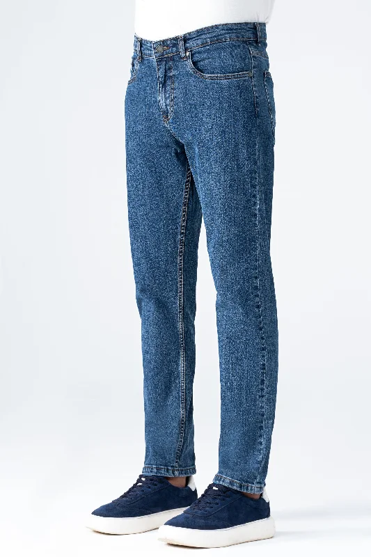 STRAIGHT LEG DENIM JEANS MID BLUE