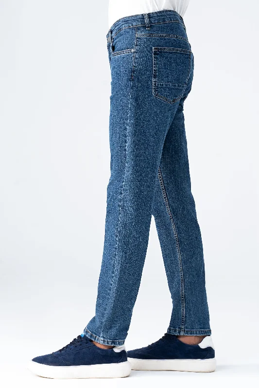 STRAIGHT LEG DENIM JEANS MID BLUE