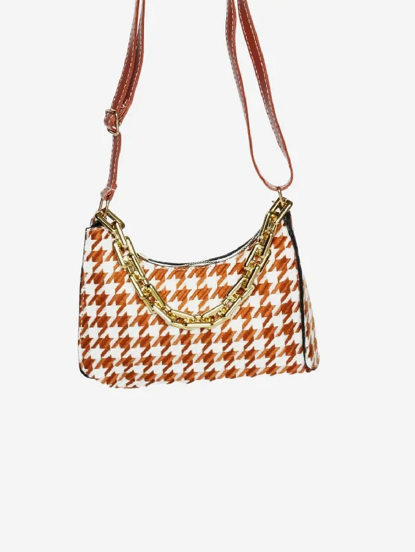 Cassia Houndstooth Mini Shoulder Bag | Tan