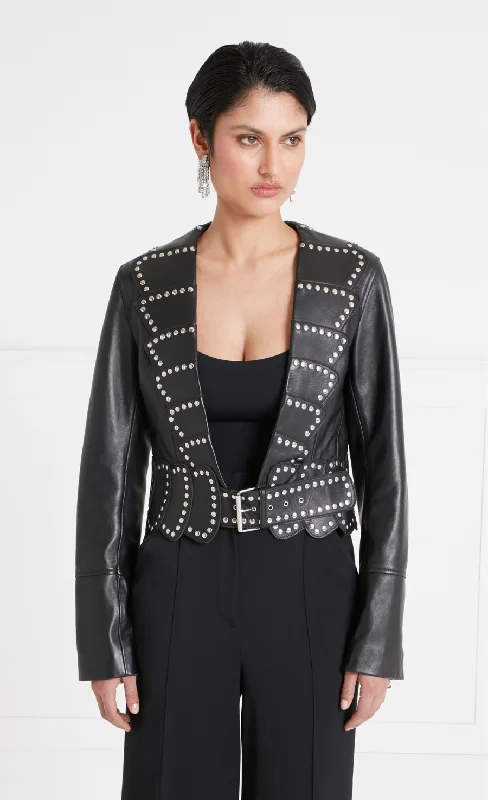 Texas Leather Studded Jacket - Black