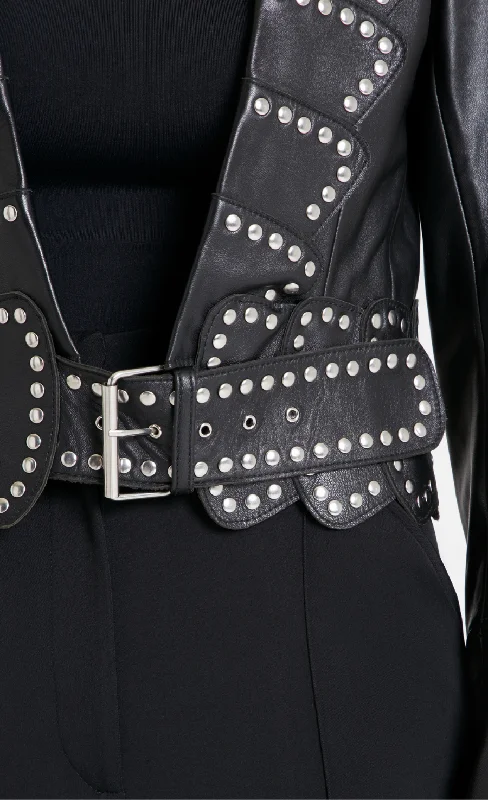 Texas Leather Studded Jacket - Black