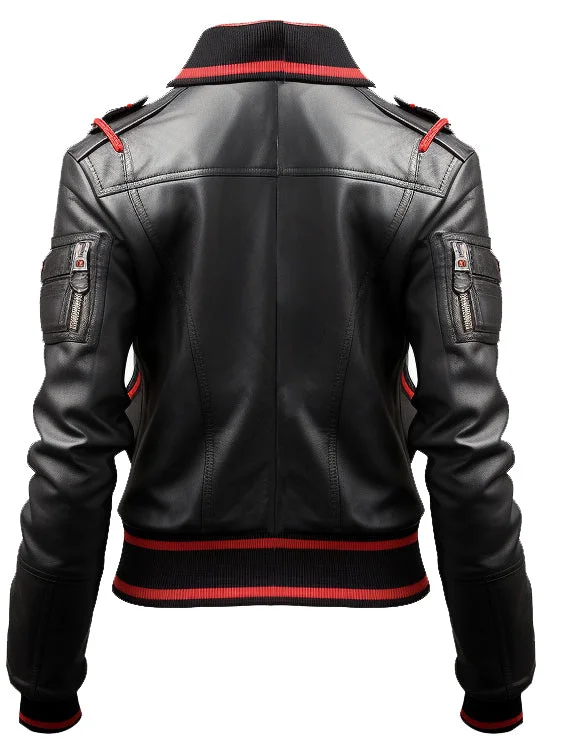 Women Black Bomber Leather Jacket