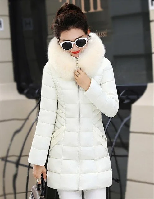 Women Winter Jackets Coats 2019 New Parkas Women Down Cotton Jackets Warm Outwear Faux Fur Collar Hooded Female Long Jacket 420