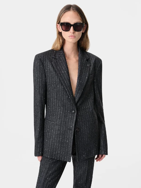 WOMEN - WOMEN'S SEQUIN PINSTRIPE BLAZER - Dark Grey