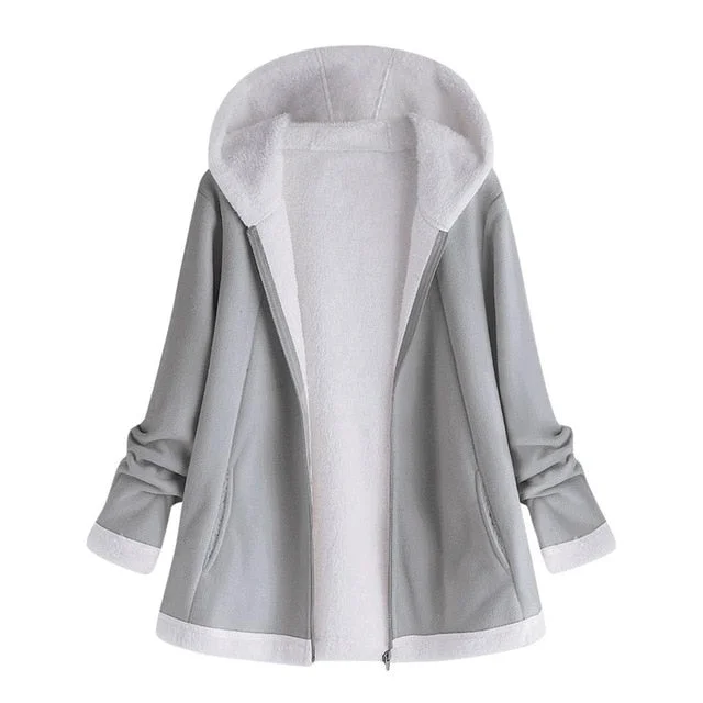 women's autumn jacket Winter warm solid Plush Hoodie Coat Fashion Pocket Zipper Long Sleeves outwear manteau femme plus size 5XL