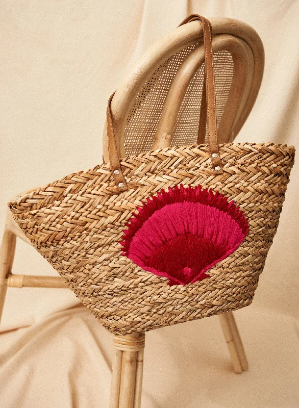 Crab Embroidery Straw Beach Bag