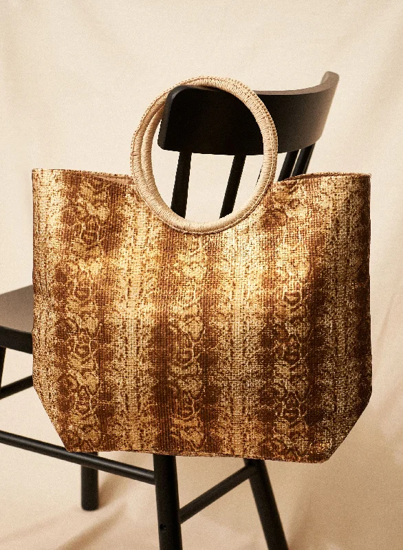 Snake Motif Straw Beach Bag