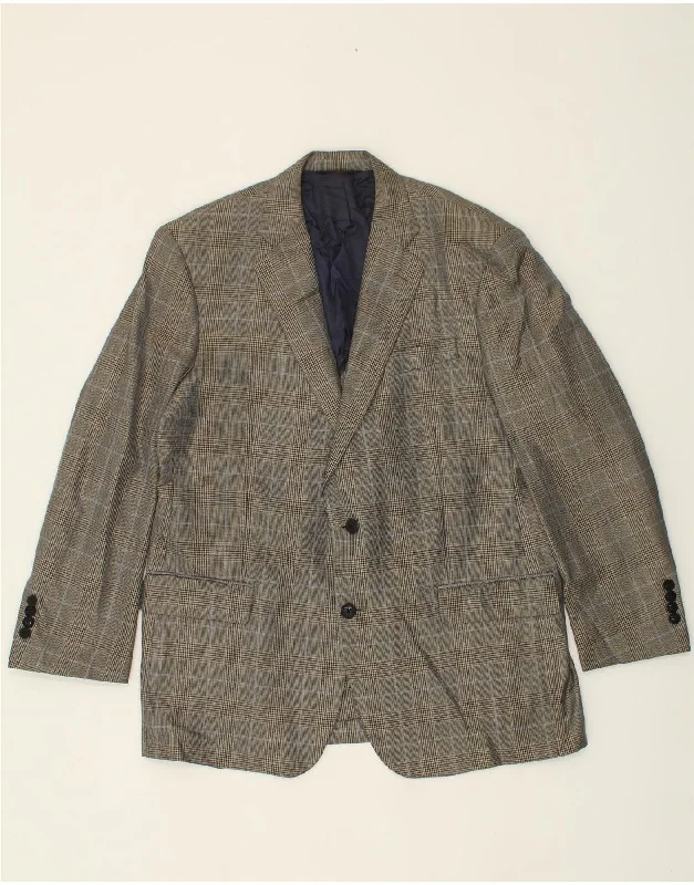 Men's Coats with Fur TrimBROOKS BROTHERS Mens 2 Button Blazer Jacket UK 43 XL Grey Check Wool