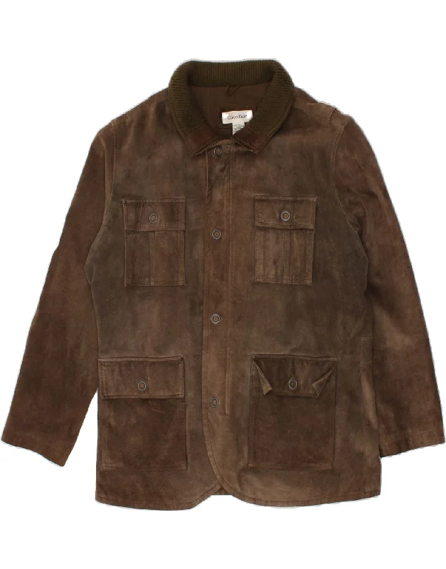 Men's Coats with Hidden PocketsCALVIN KLEIN Mens Suede Jacket UK 40 Large Brown Leather Men's Coats with Hidden PocketsCALVIN KLEIN Mens Suede Jacket UK 40 Large Brown Leather