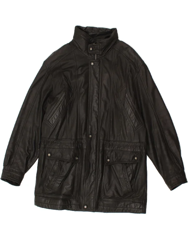 Men's Coats with Fur TrimCANDA Mens Leather Jacket IT 54 2XL Black Leather