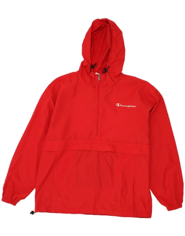 Men's Coats with Velcro ClosuresCHAMPION Mens Hooded Pullover Rain Jacket UK 40 Large Red Polyester Men's Coats with Velcro ClosuresCHAMPION Mens Hooded Pullover Rain Jacket UK 40 Large Red Polyester