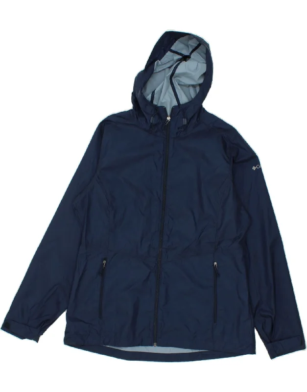 Men's Coats with ButtonsCOLUMBIA Mens Hooded Rain Jacket UK 40 Large Navy Blue Nylon