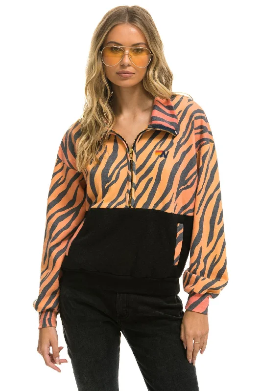 Men's Coats with Breathable FabricFLEECE UNISEX HALF ZIP COLOR BLOCK JACKET - TIGER Men's Coats with Breathable FabricFLEECE UNISEX HALF ZIP COLOR BLOCK JACKET - TIGER