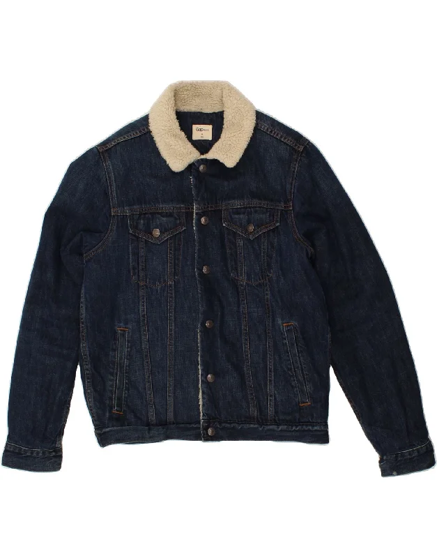 Men's Coats for WorkGAP Mens Denim Sherpa Jacket  UK 38 Medium Navy Blue Cotton