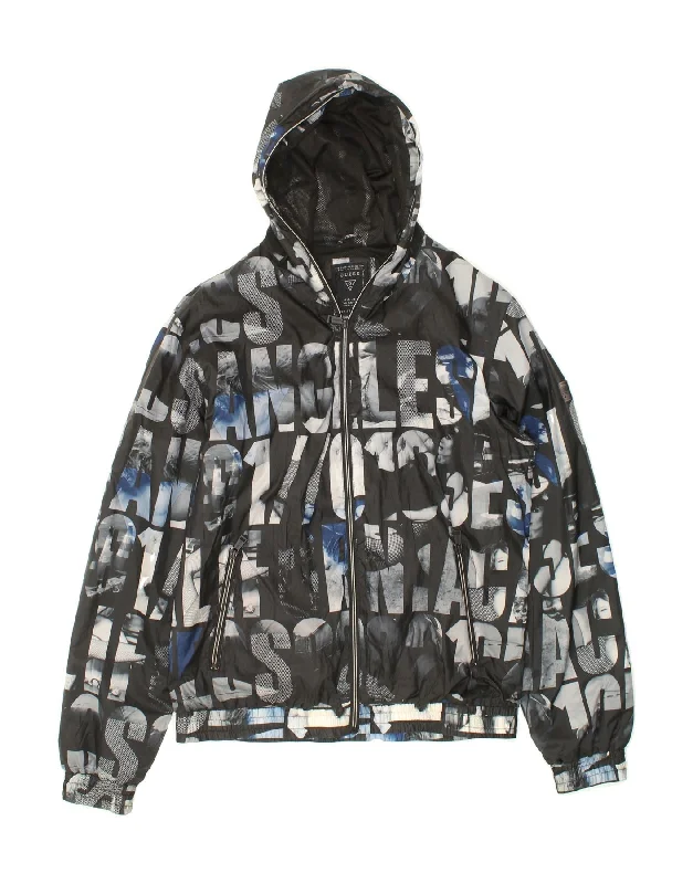 Men's Coats for Rainy WeatherGUESS Mens Abstract Pattern Hooded Rain Jacket UK 42 XL Black Polyester Men's Coats for Rainy WeatherGUESS Mens Abstract Pattern Hooded Rain Jacket UK 42 XL Black Polyester