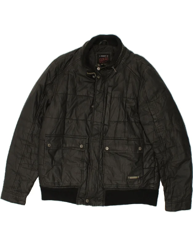 Men's Coats Made in ItalyGUESS Mens Padded Jacket UK 42 XL Black Cotton