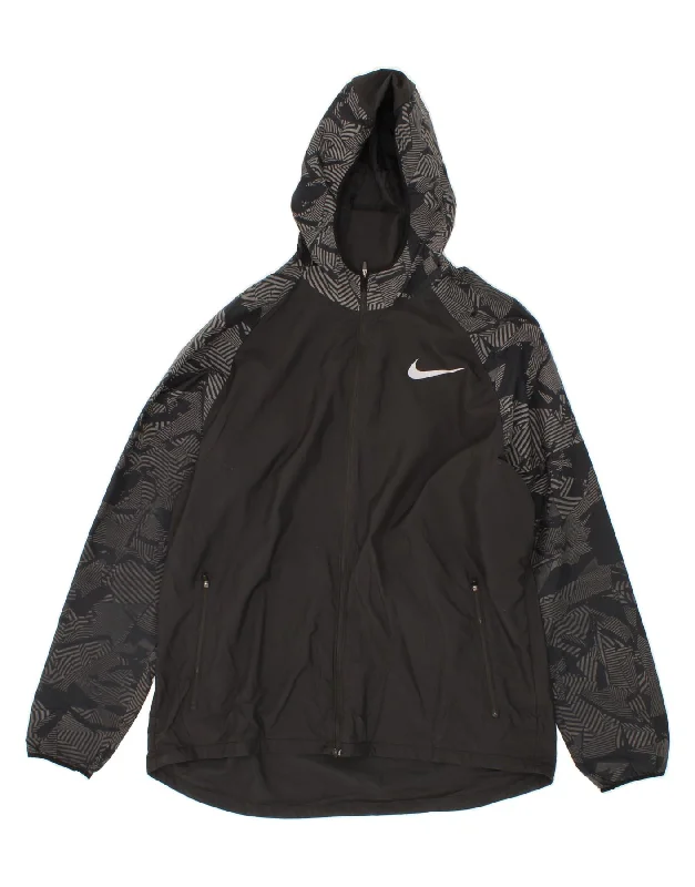 Men's Coats for BikingNIKE Mens Hooded Rain Jacket UK 42 XL Black Geometric