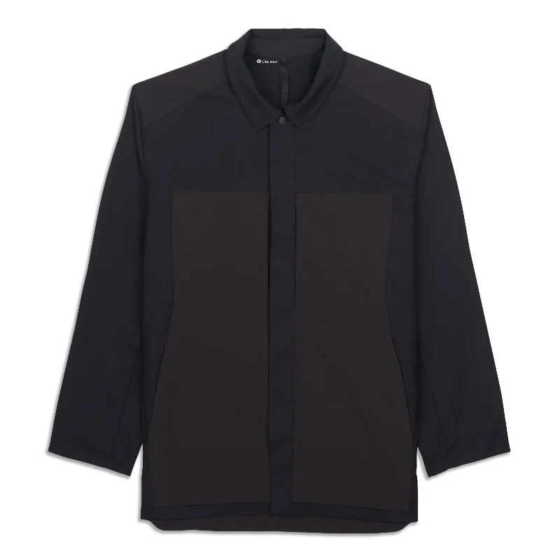 Men's Coats with Patchwork DesignsSnap-Front Collared Jacket - Resale