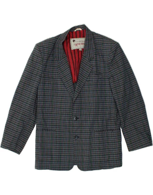 Men's Coats with Quilted LiningSTRATOS Mens 2 Button Blazer Jacket UK 36 Small Blue Check Cotton Men's Coats with Quilted LiningSTRATOS Mens 2 Button Blazer Jacket UK 36 Small Blue Check Cotton