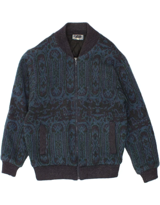 Modern Men's Field JacketsTOM TINO Mens Knit Bomber Jacket IT 52 XL Blue Fair Isle Wool Modern Men's Field JacketsTOM TINO Mens Knit Bomber Jacket IT 52 XL Blue Fair Isle Wool