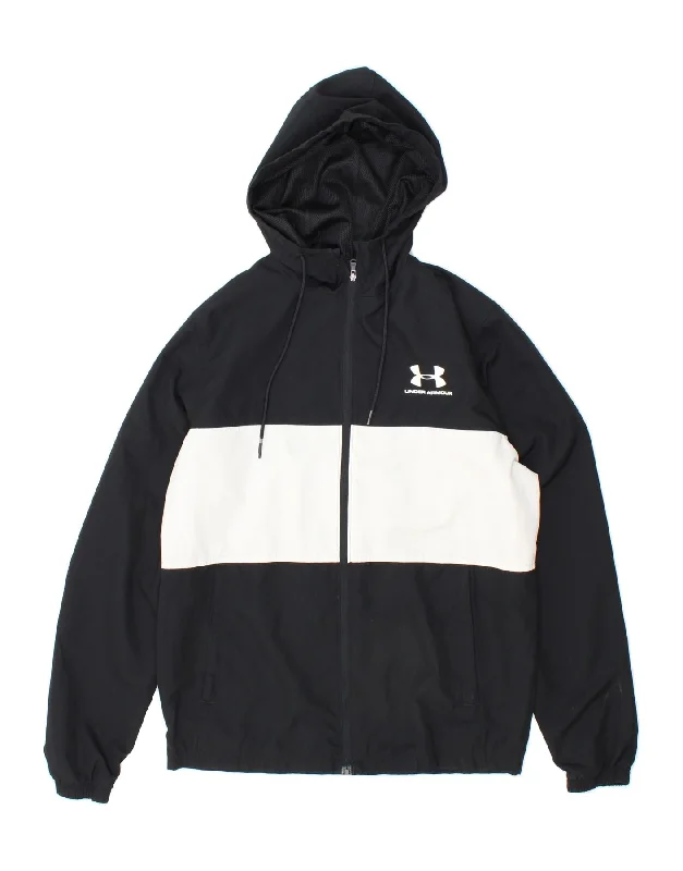 Men's Coats for LayeringUNDER ARMOUR Mens Hooded Rain Jacket UK 36 Small Black Colourblock Men's Coats for LayeringUNDER ARMOUR Mens Hooded Rain Jacket UK 36 Small Black Colourblock