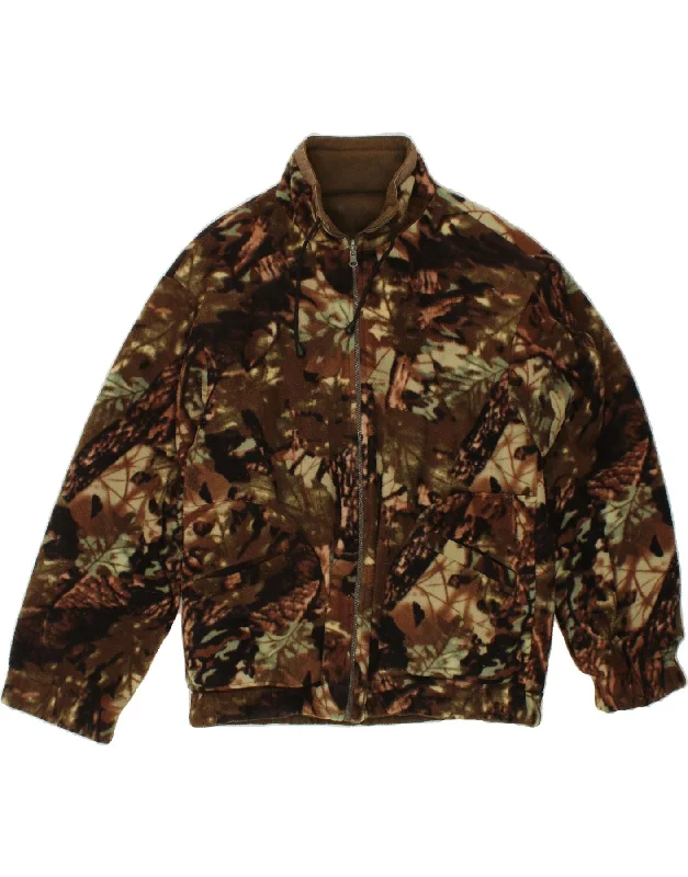 Unique Men's Flight JacketsVINTAGE Mens Abstract Pattern Reversible Fleece Jacket UK 40 Large Brown