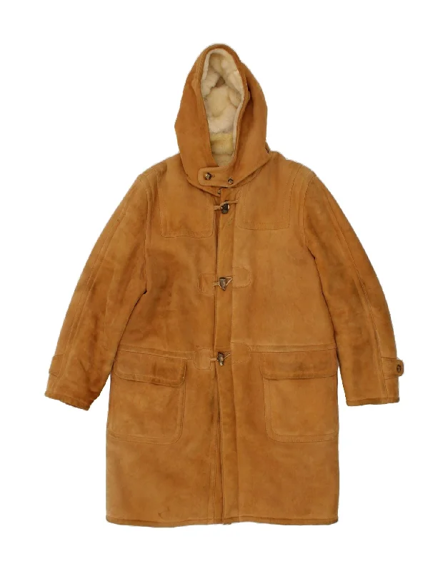 Men's Coats with Contrast StitchingVINTAGE Mens Hooded Shearling Jacket IT 50 Large Brown Shearling Men's Coats with Contrast StitchingVINTAGE Mens Hooded Shearling Jacket IT 50 Large Brown Shearling