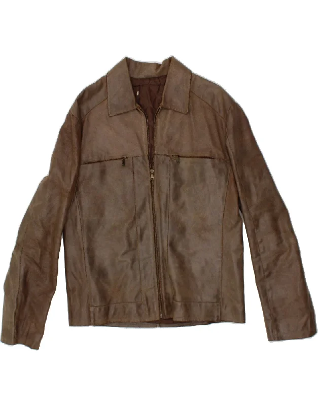 Men's Coats with Military InfluenceVINTAGE Mens Leather Jacket UK 38 Medium Brown Leather