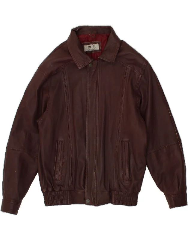 Men's Coats with ZippersVINTAGE Mens Leather Jacket UK 38 Medium Burgundy Leather