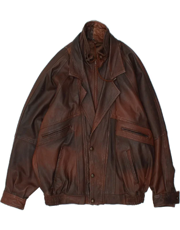 Men's Coats without LiningVINTAGE Mens Leather Jacket UK 40 Large Brown Tie Dye