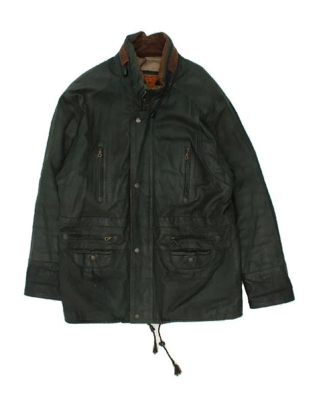Men's Coats with HoodsVINTAGE Mens Leather Jacket UK 40 Large Green Leather