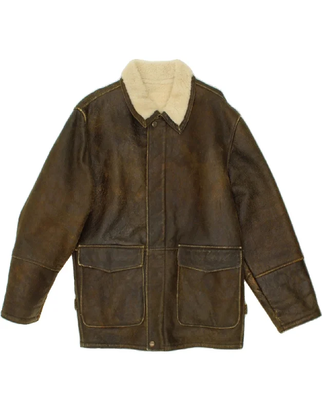 Elegant Men's Wool CoatsVINTAGE Mens Shearling Jacket IT 48 Medium Brown Shearling