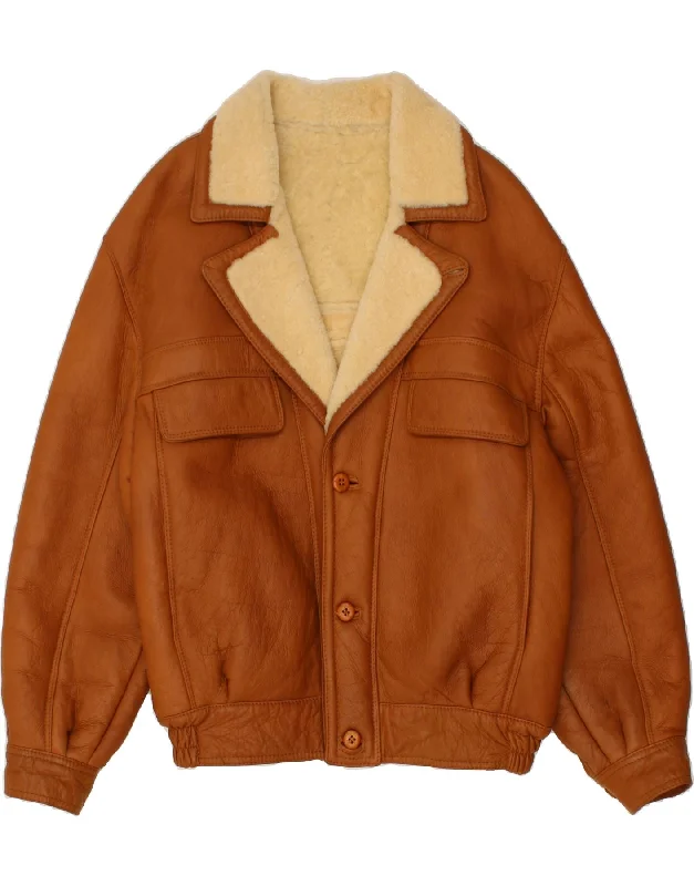 Durable Men's Car CoatsVINTAGE Mens Shearling Jacket IT 56 3XL Brown Shearling