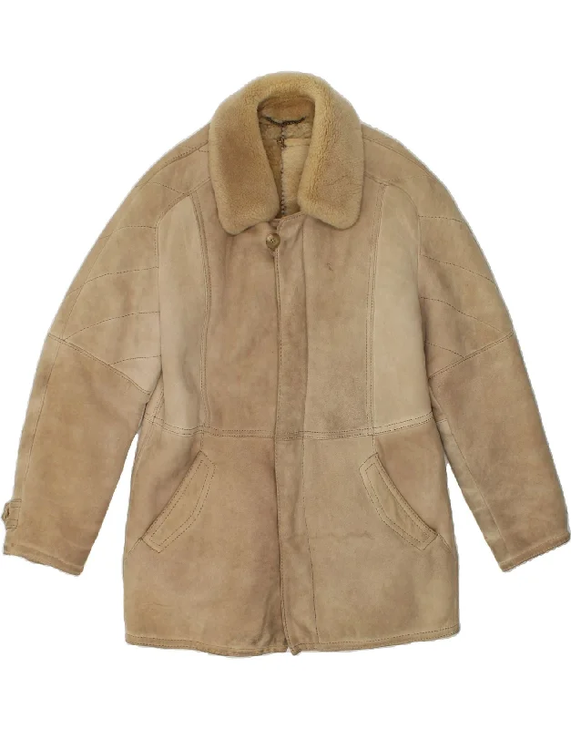 Warm Men's Down JacketsVINTAGE Mens Shearling Jacket UK 36 Small Beige