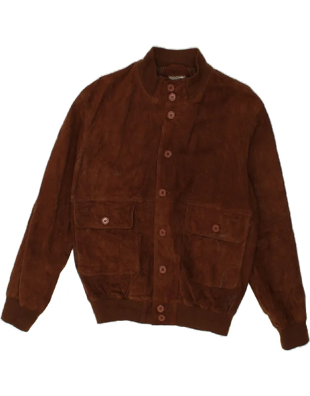 Men's Coats with Velcro ClosuresVINTAGE Mens Suede Bomber Jacket IT 52 XL Brown Leather Men's Coats with Velcro ClosuresVINTAGE Mens Suede Bomber Jacket IT 52 XL Brown Leather