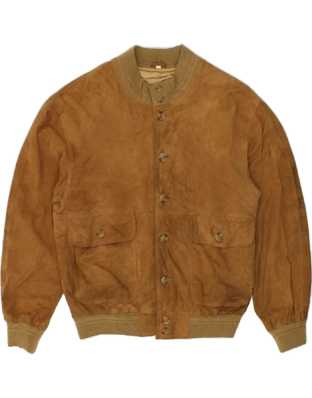 Winter-Ready Men's CoatsVINTAGE Mens Suede Bomber Jacket IT 54 2XL Brown Leather