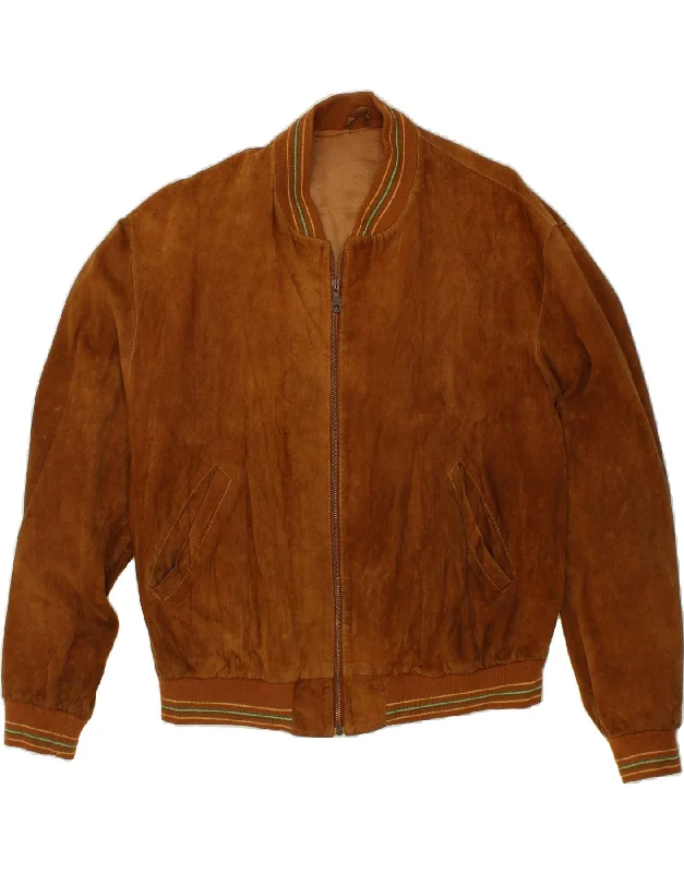Men's Coats for Tall MenVINTAGE Mens Suede Bomber Jacket UK 42 XL Brown Leather