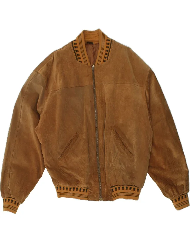 Men's Coats for LayeringVINTAGE Mens Suede Bomber Jacket UK 42 XL Brown Leather